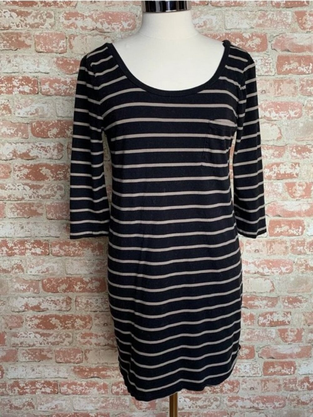 Banana Republic Factory black and tan Striped Knit Dress Shift 3/4 Sleeves